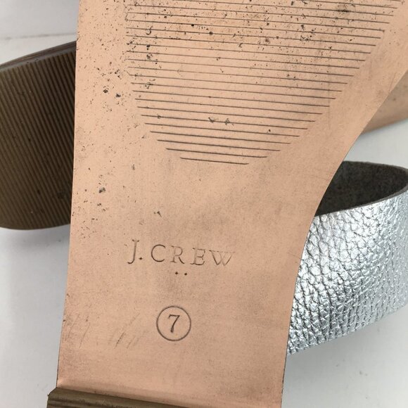 J.Crew Metallic Silver Tan Double Strap Slip On Sandals Size 7 - Picture 8 of 9